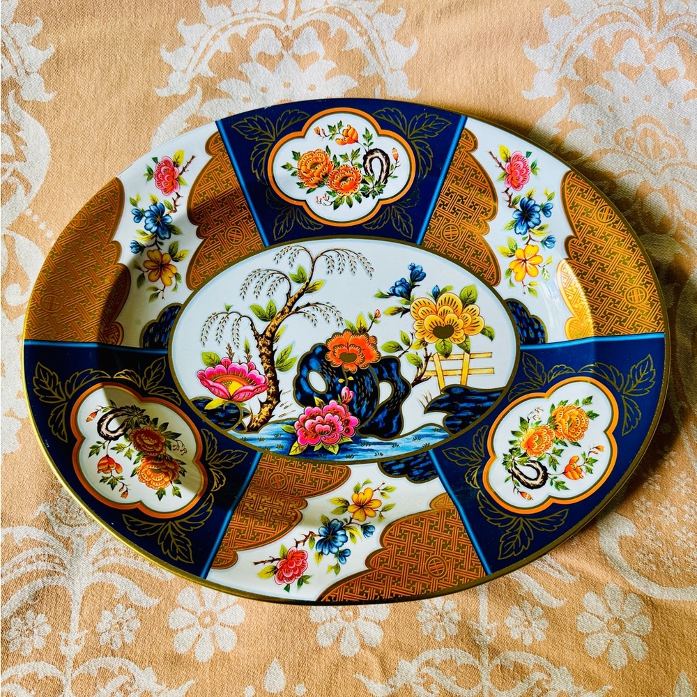 Daher Vintage Decorative Plate with Blue and Orange Accents